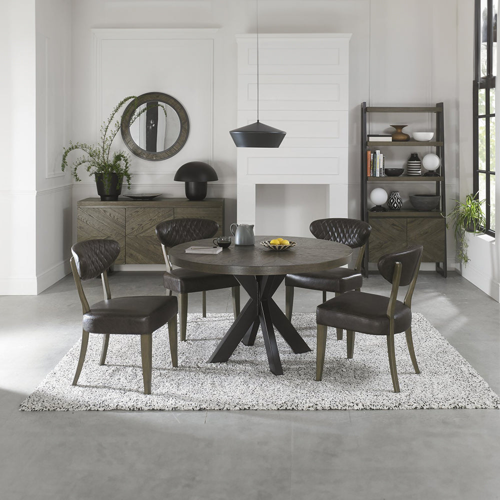 Solid oak chair uphosltered in dark faux leather