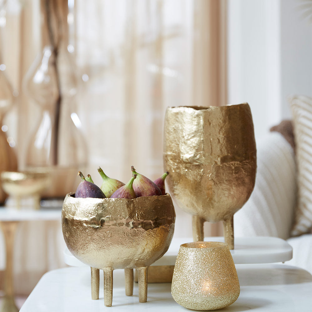 Gold finish metal ornamental footed bowl