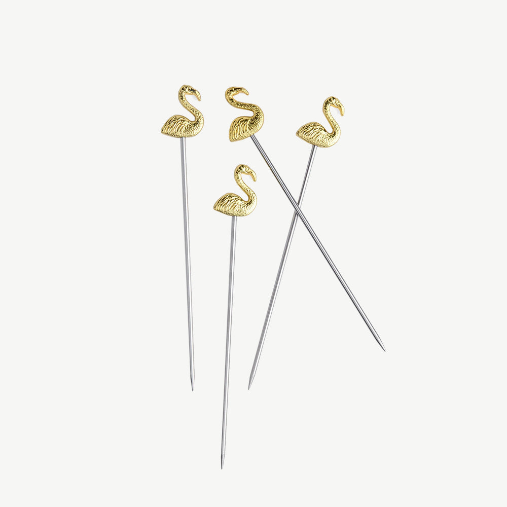 Set Of 4 Flamingo Cocktail Picks