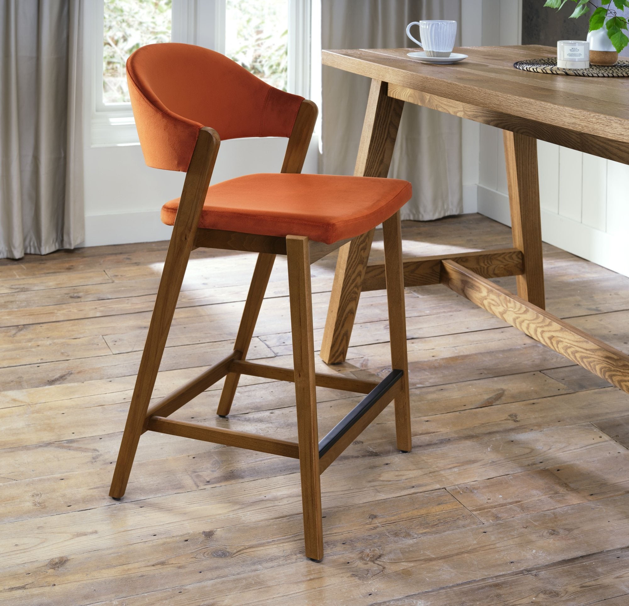 Highgate Rustic Oak Barstool in Orange