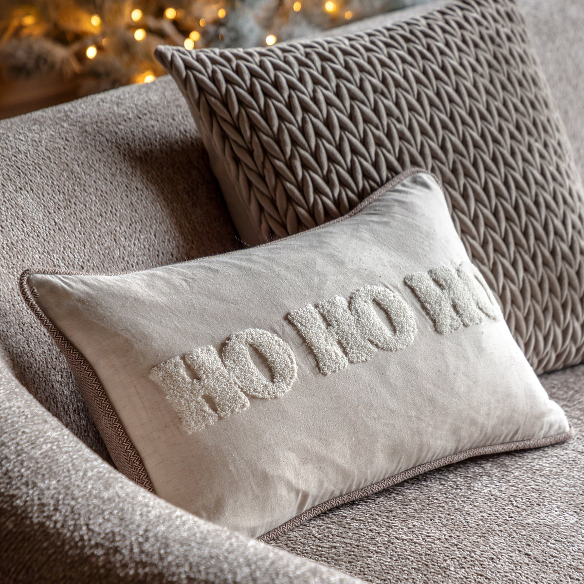 'Ho Ho Ho' Linen Embroidered Cushion