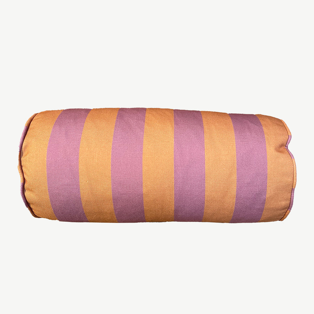 Orange and light pink striped bolster cushion