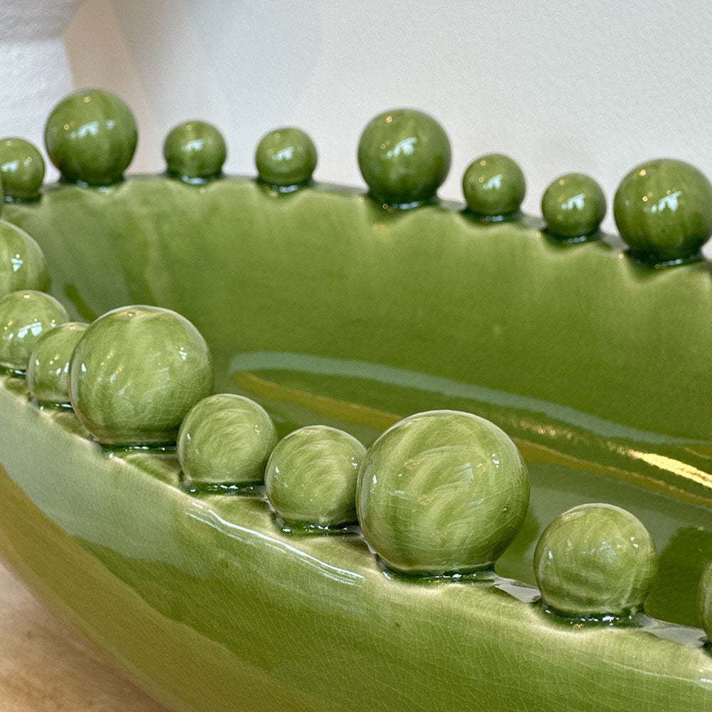 Oval Ceramic Bobble Bowl in Green