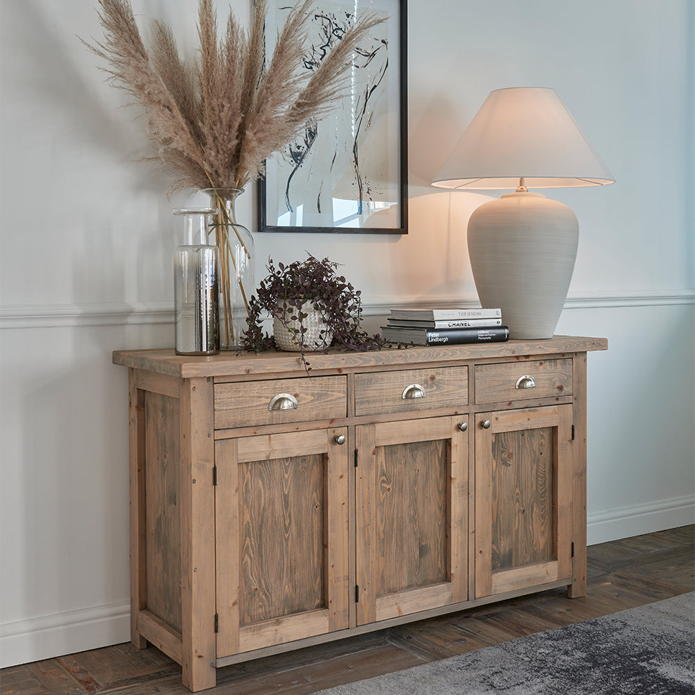 Rustic wood sideboard in natural finish