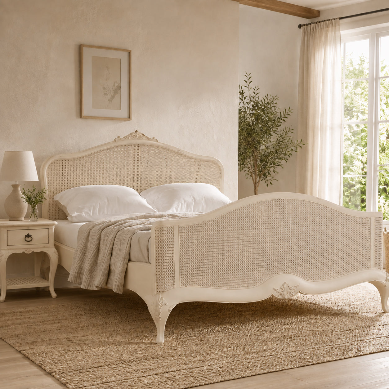 Ivory Rattan Bed