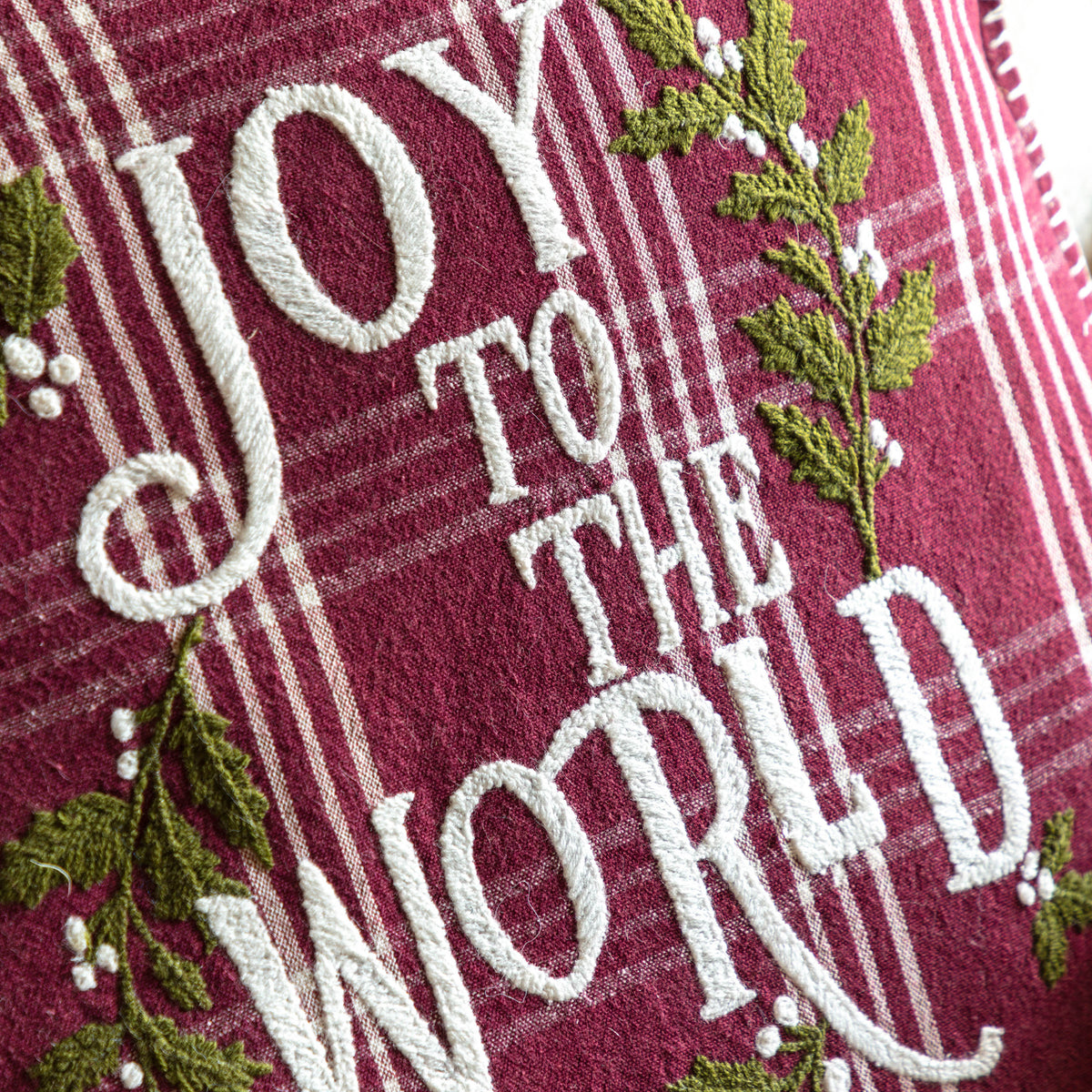 'Joy To The World' Embroidered Cotton Cushion