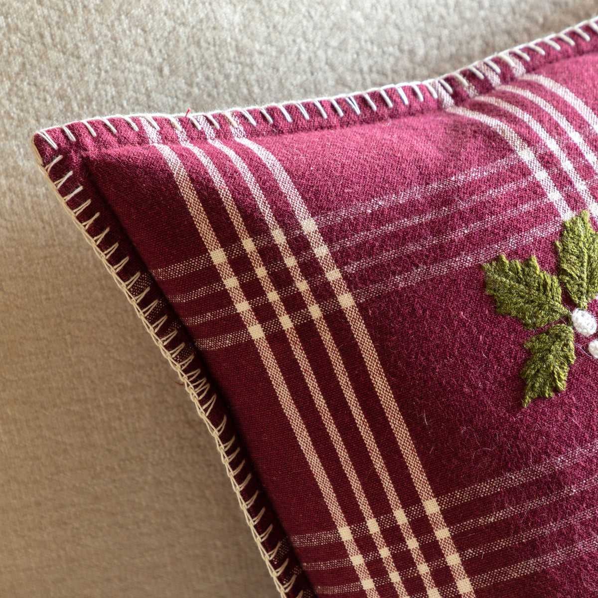 'Joy To The World' Embroidered Cotton Cushion