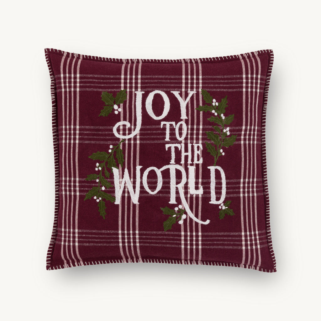 'Joy To The World' Embroidered Cotton Cushion