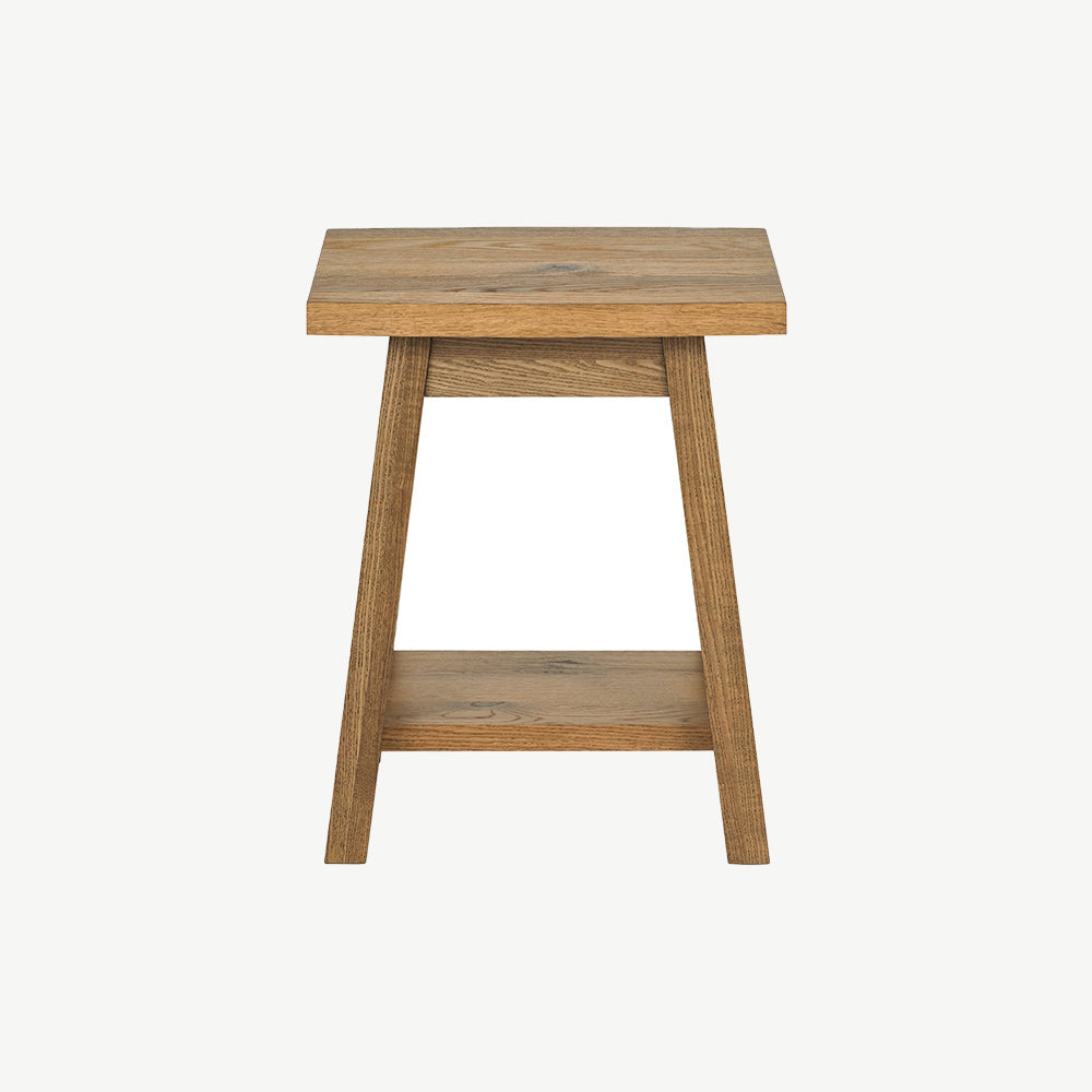 Rustic oak lamp table with laminated oak top and solid ash legs all in natural finish