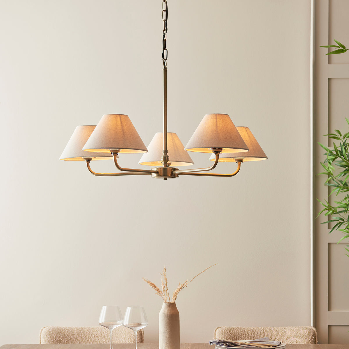Lille 5-Light Pendant Light Brass & Linen