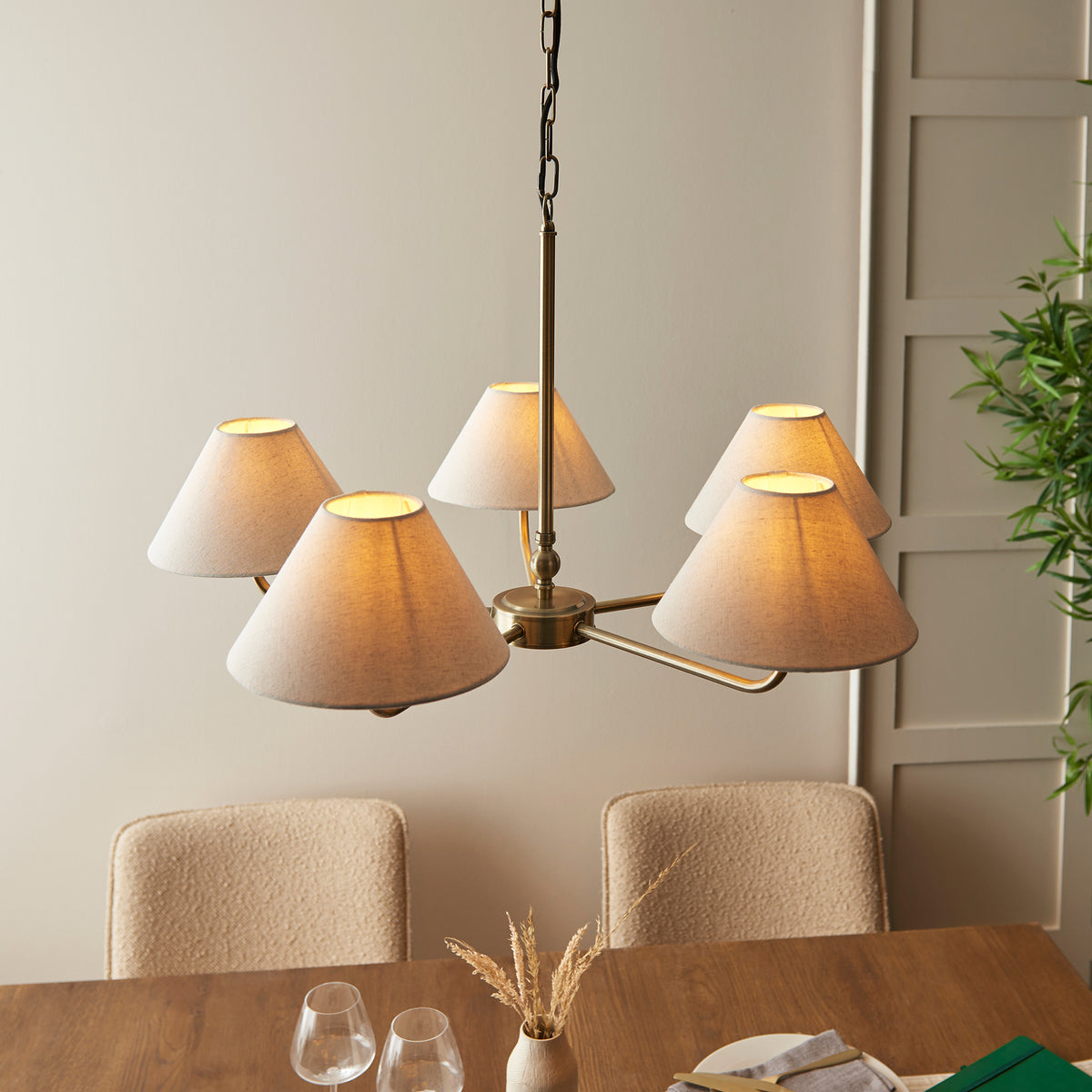 Lille 5-Light Pendant Light Brass & Linen