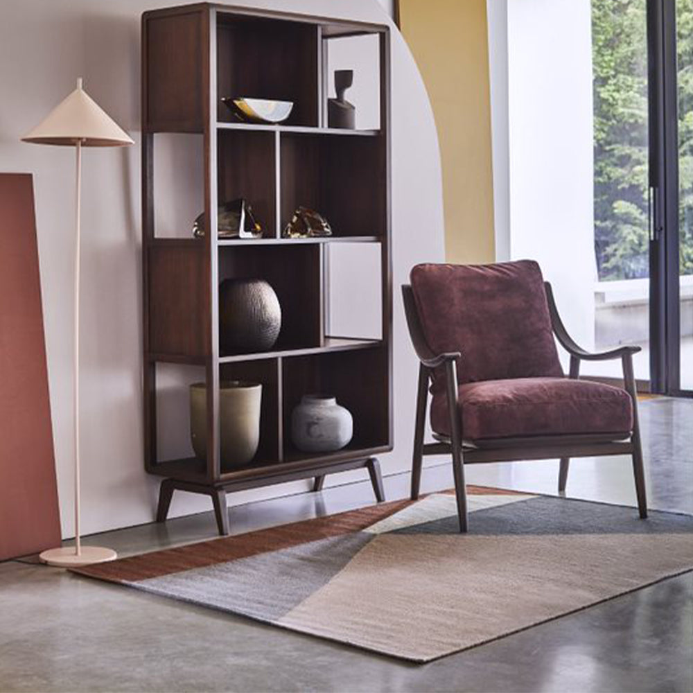 Ercol Lugo solid tulipwood shelving unit in dark wood finish