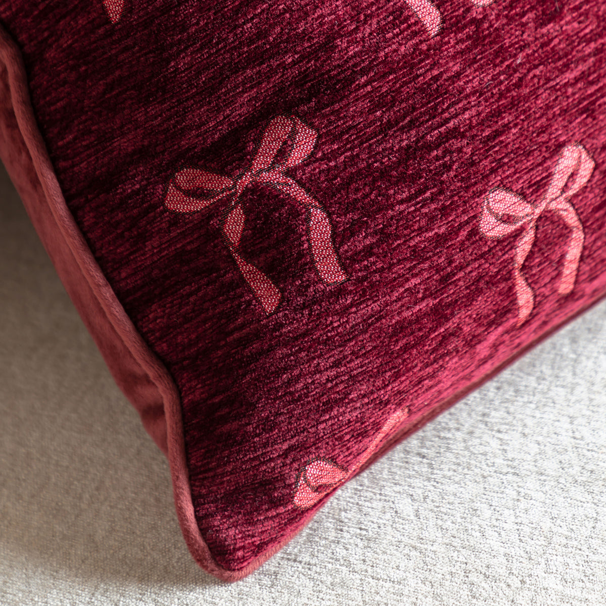 Velvet & Chenille Merlot Bow Cushion