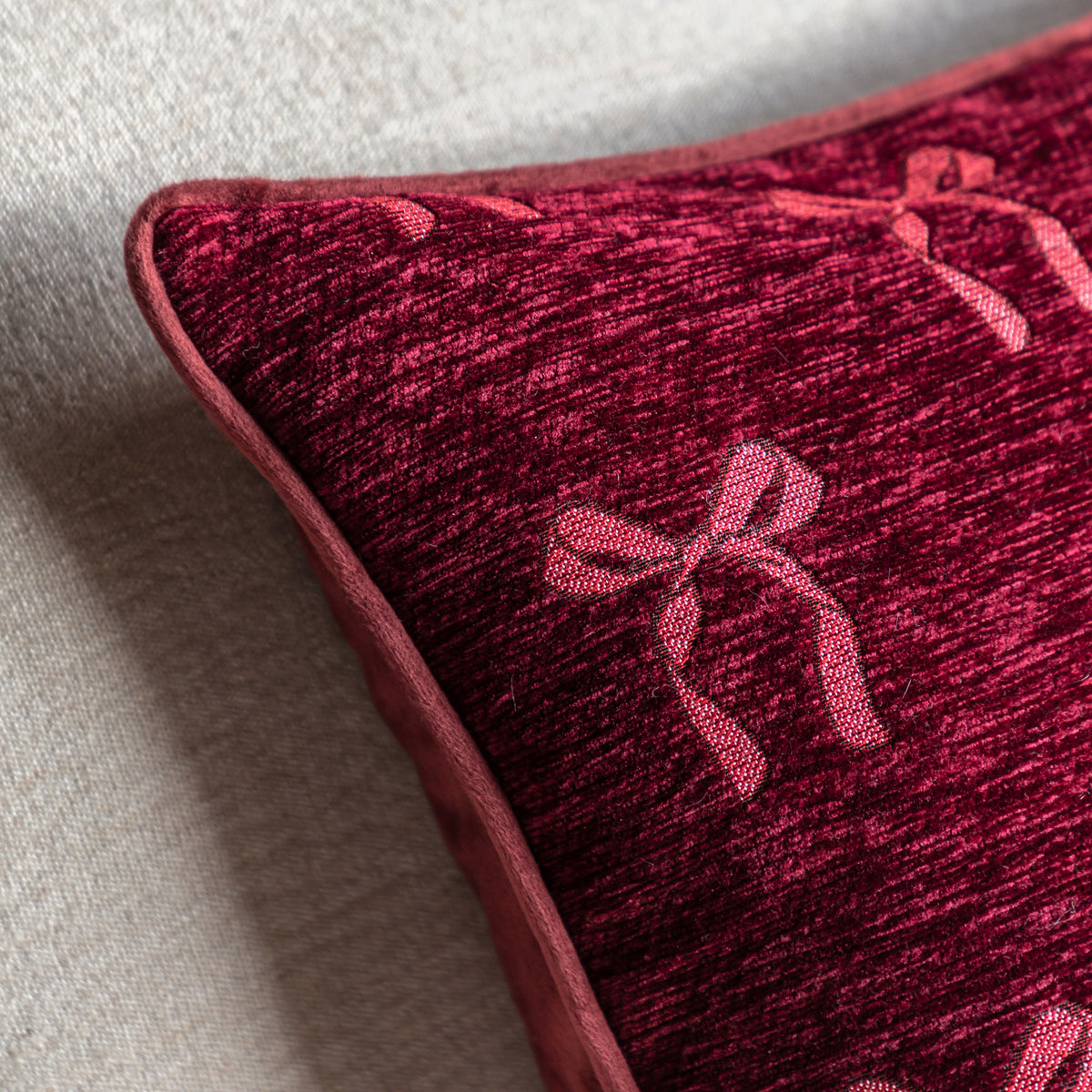Velvet & Chenille Merlot Bow Cushion