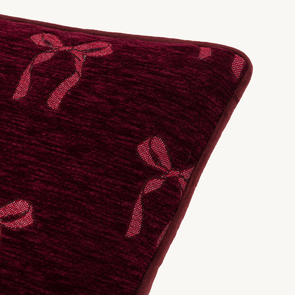 Velvet & Chenille Merlot Bow Cushion