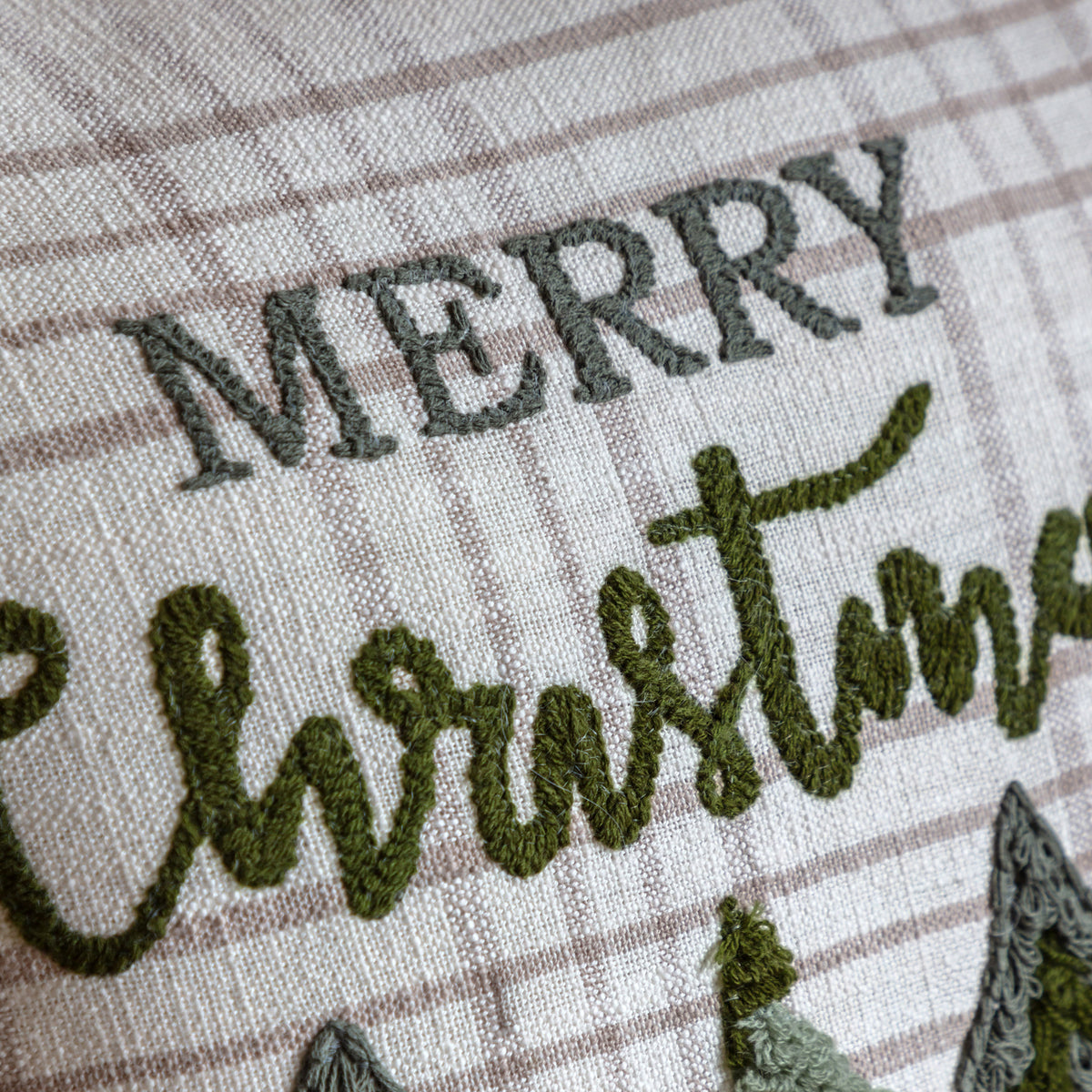 Embroidered Beige 'Merry Christmas' Cushion