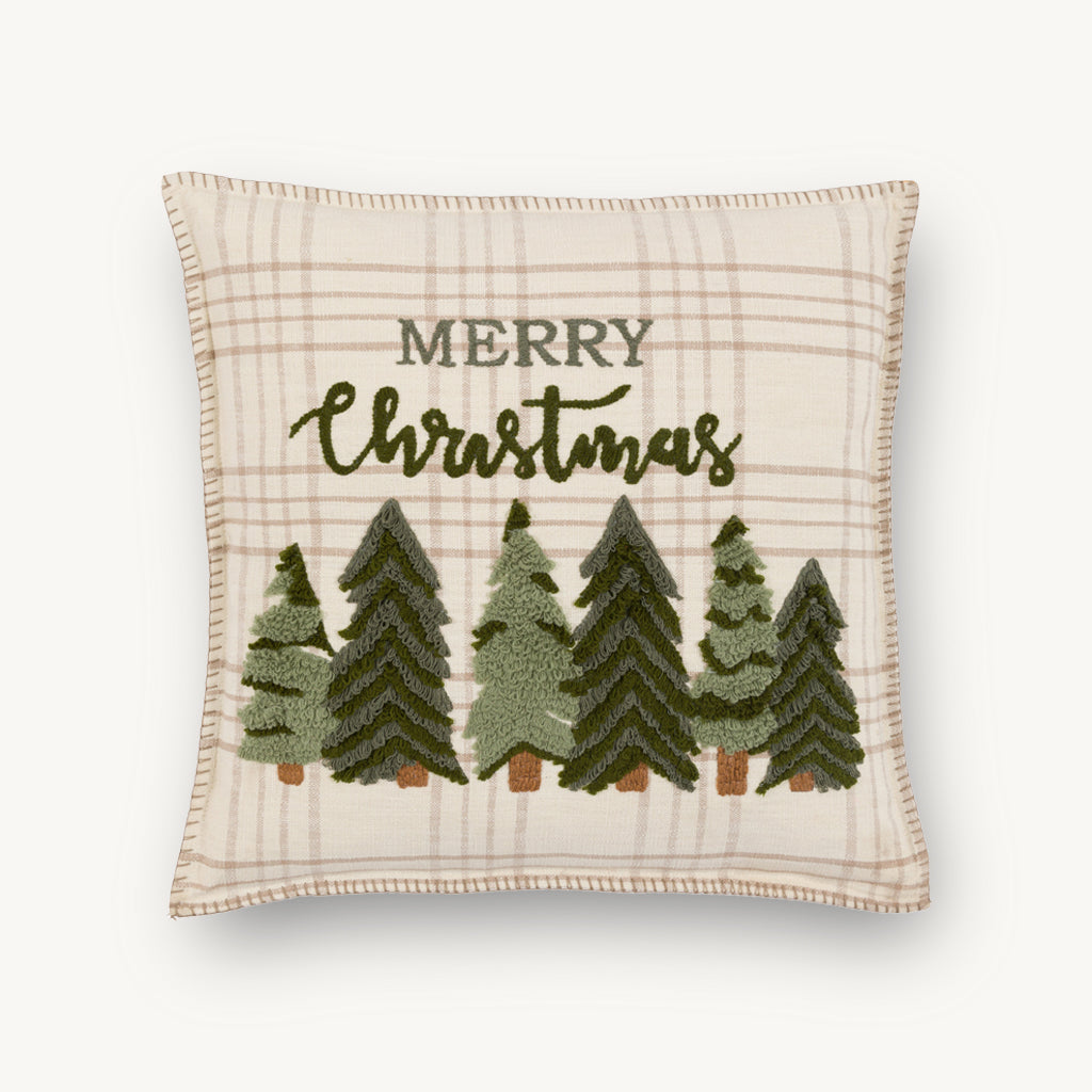 Embroidered Beige 'Merry Christmas' Cushion