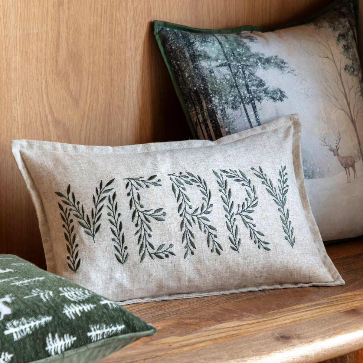 Embroidered Linen 'Merry' Cushion