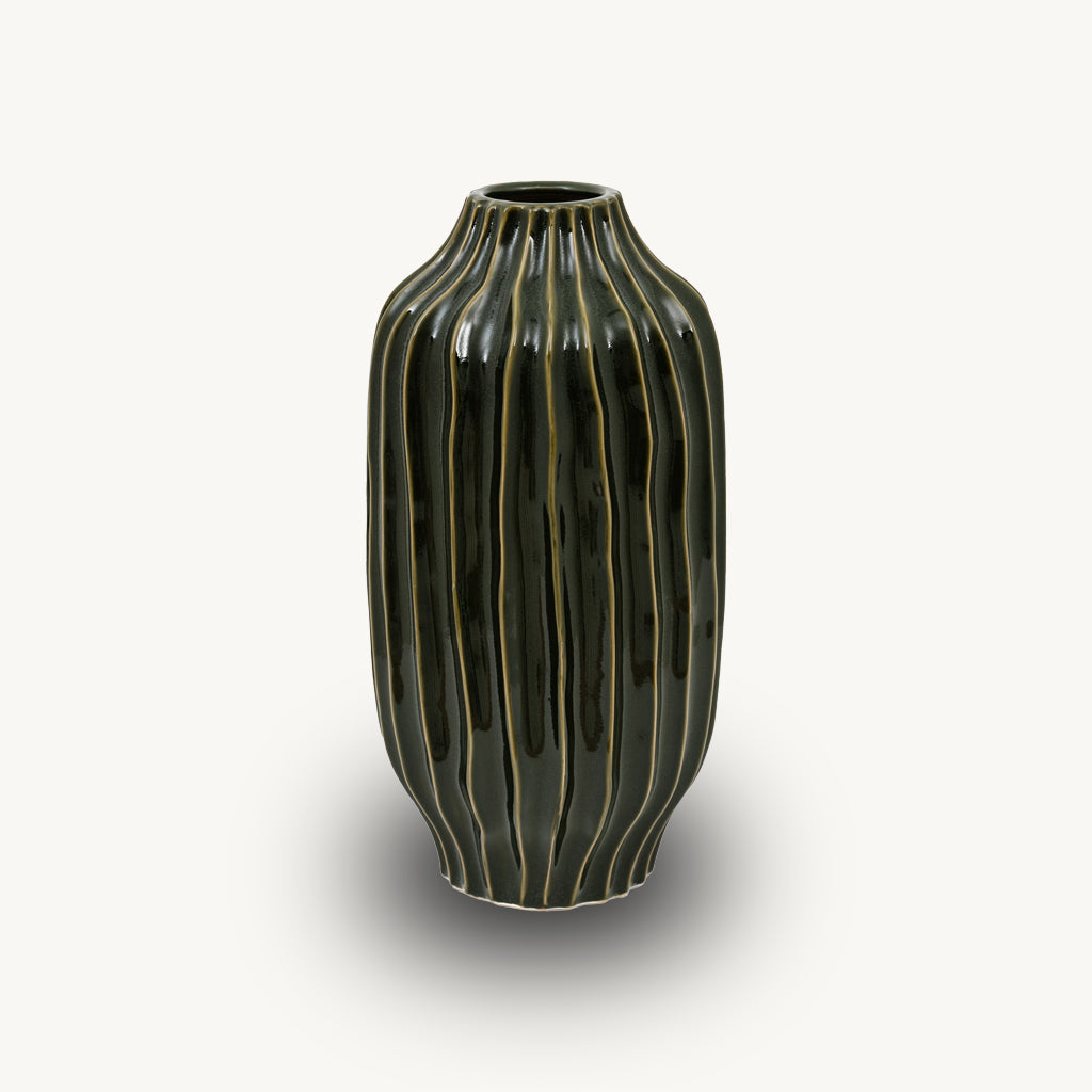 Olive Ribbed Vase