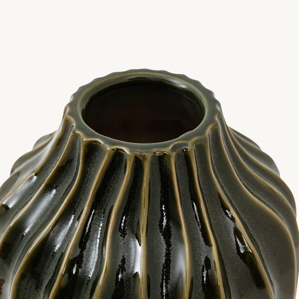 Olive Ribbed Vase