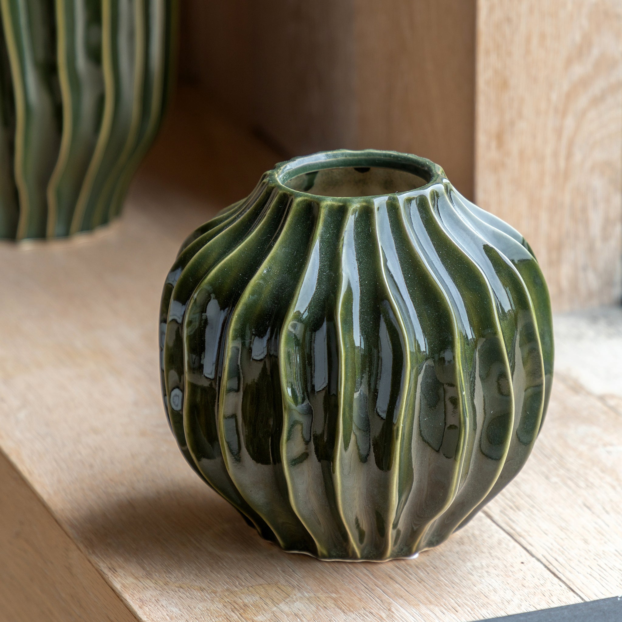 Olive Ribbed Vase