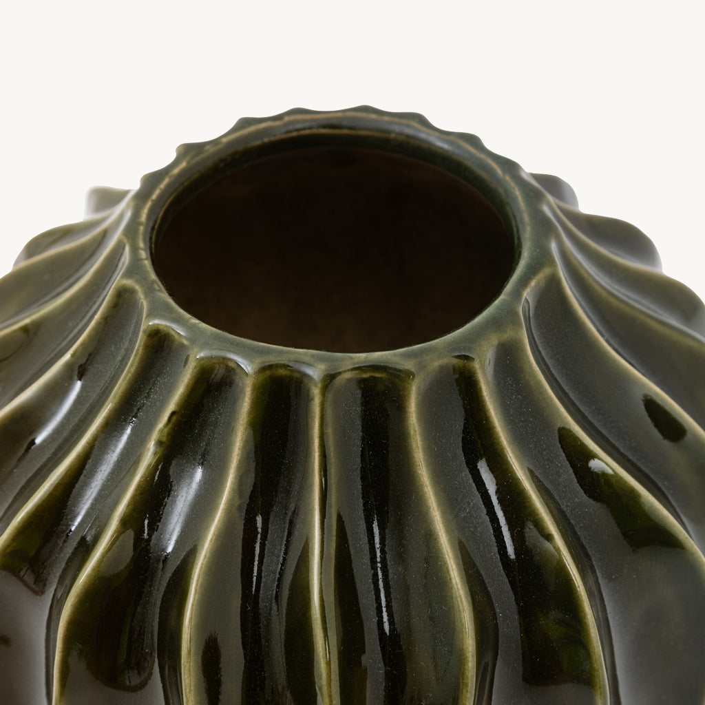 Olive Ribbed Vase