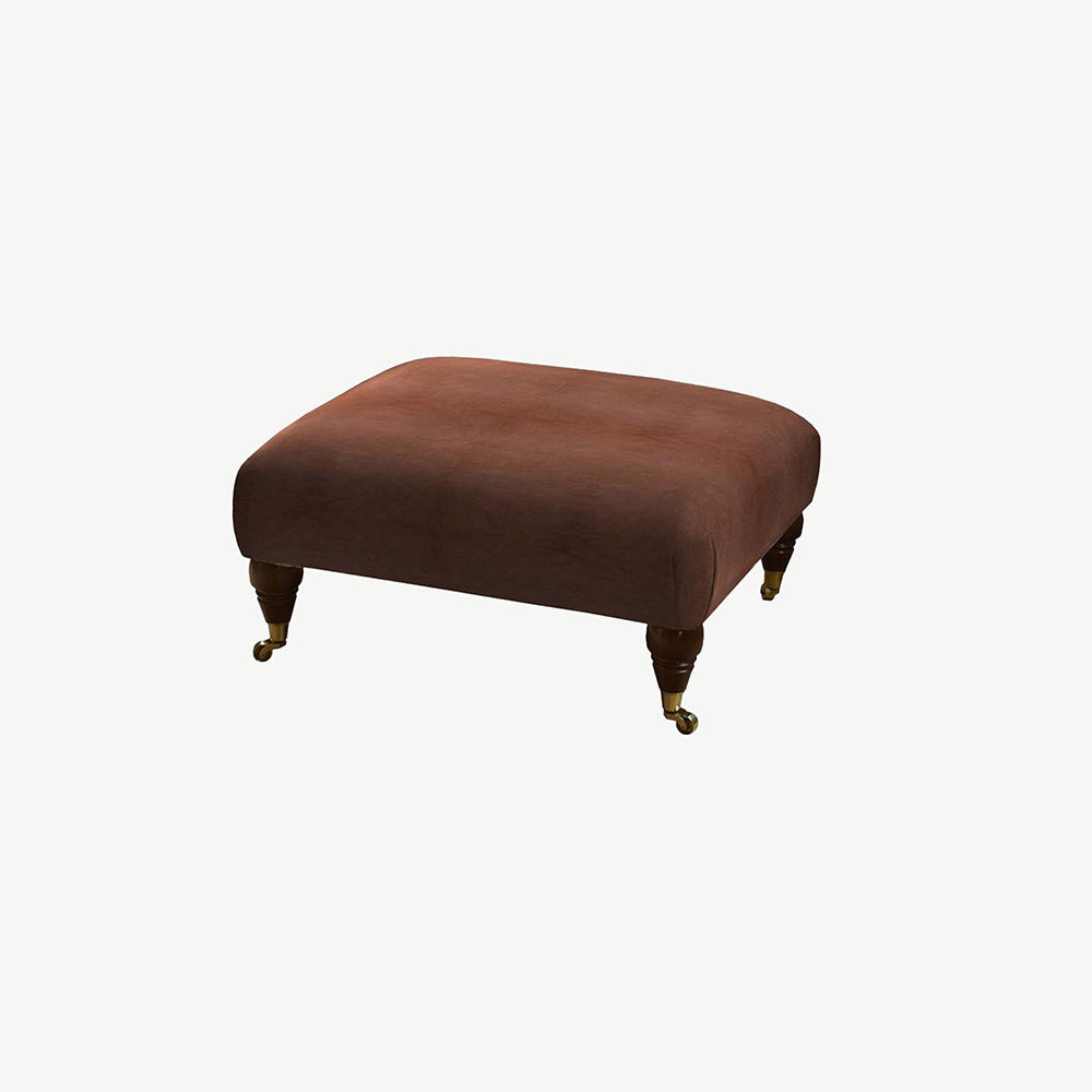 Parker Knoll Moseley Footstool in dark brown fabric with dark wooden legs
