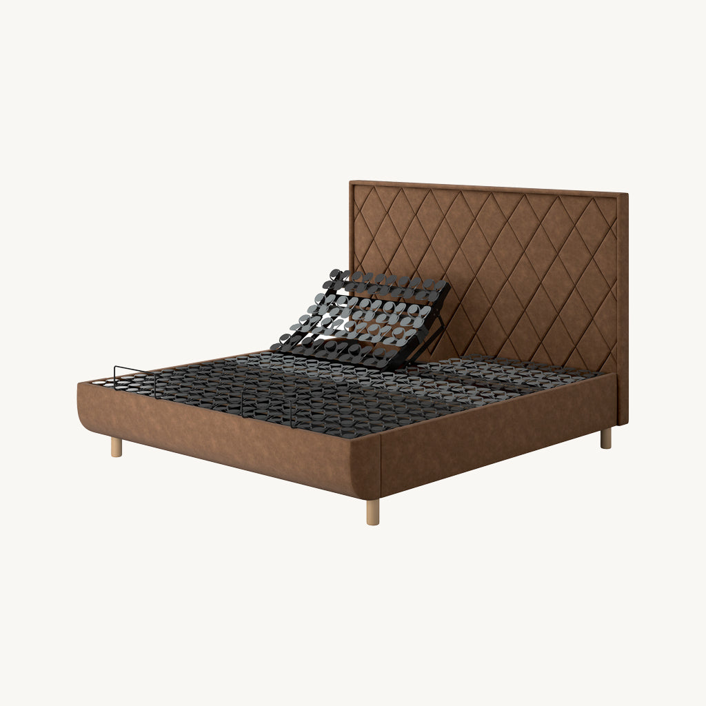 TEMPUR® Arc Adjustable Bed with Quilted Headboard in Light Brown