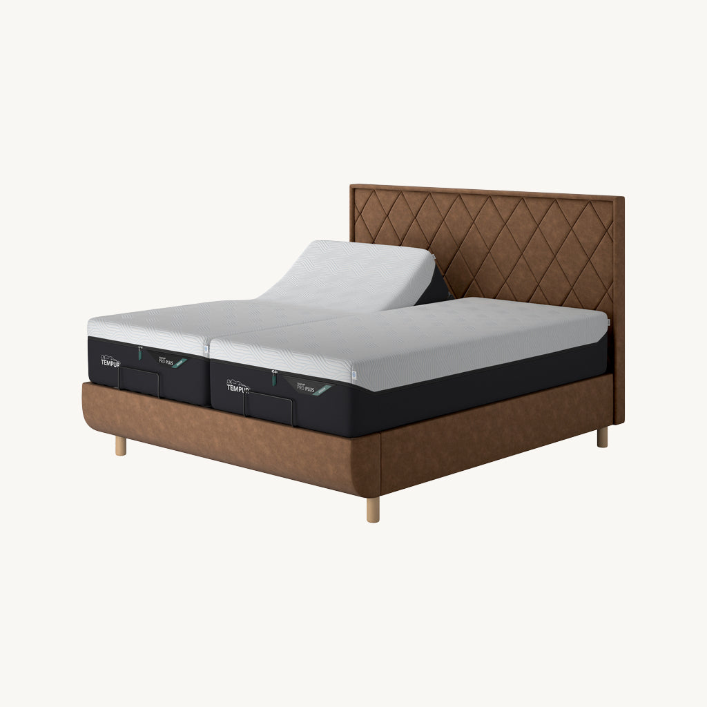 TEMPUR® Arc Adjustable Bed with Quilted Headboard in Light Brown