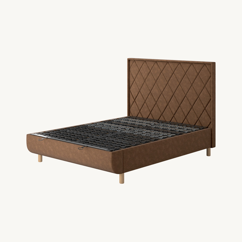 TEMPUR® Arc Ottoman Bed with Quilted Headboard in Light Brown