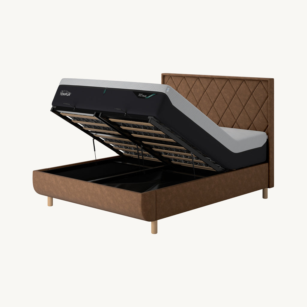 TEMPUR® Arc Ottoman Bed with Quilted Headboard in Light Brown
