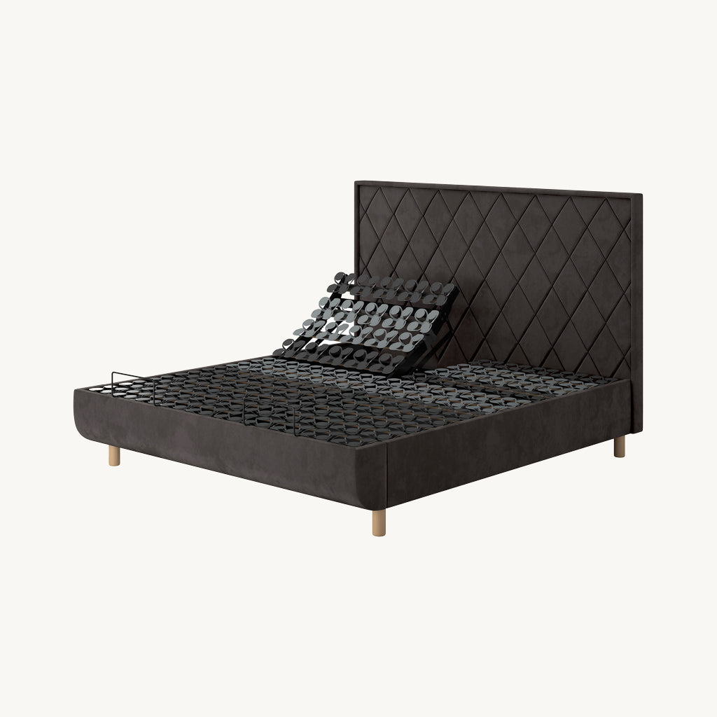 TEMPUR® Arc Adjustable Bed with Quilted Headboard in Dark Grey