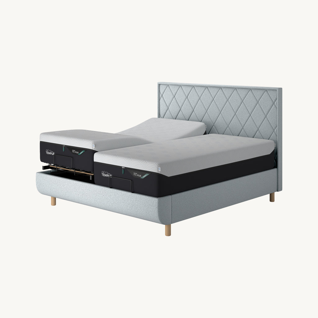 TEMPUR® Arc Adjustable Bed with Quilted Headboard in Light Grey