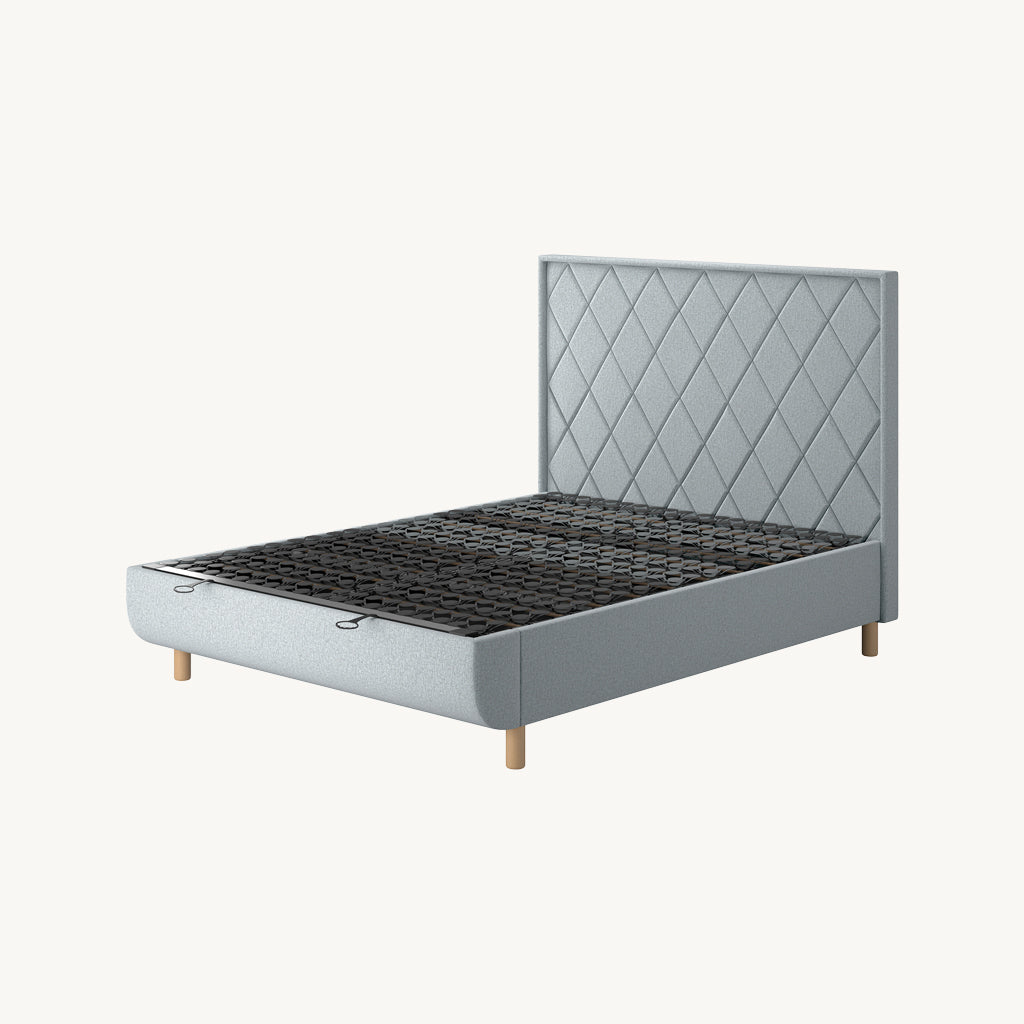 TEMPUR® Arc Ottoman Bed with Quilted Headboard in Light Grey