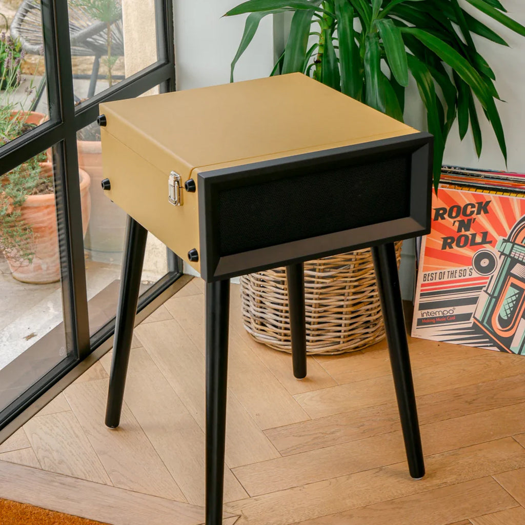 Retro Style Record Player with Legs in Beige