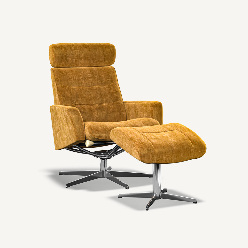 Gabriel Reclining Chair and Footstool in Brown