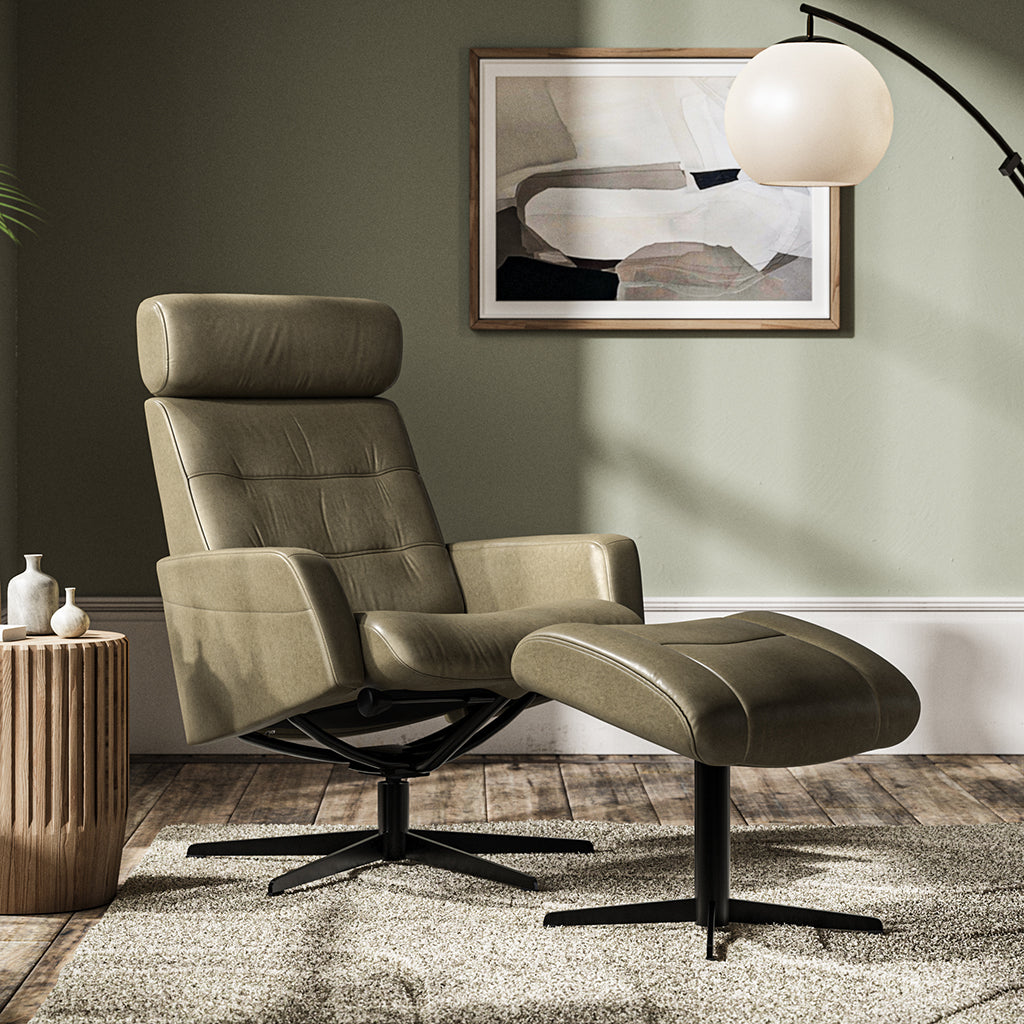 Gabriel Reclining Chair and Footstool in Light Brown