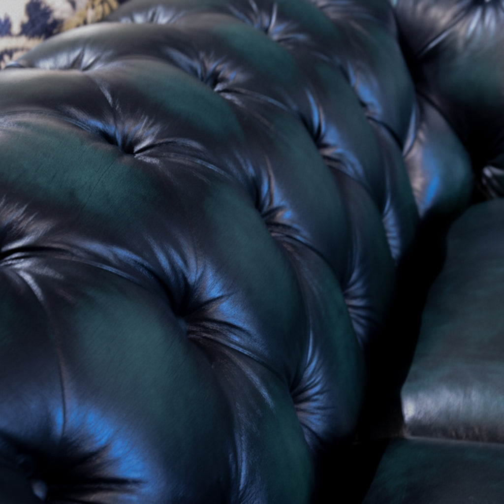 Britannia Rub-off Leather Sofa in Dark Blue