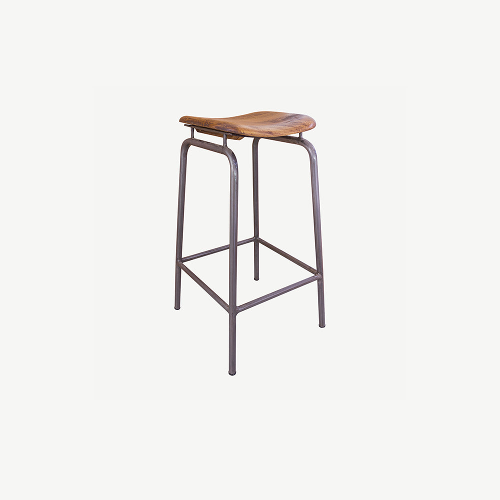 Rustic wood dining stool with black metal frame