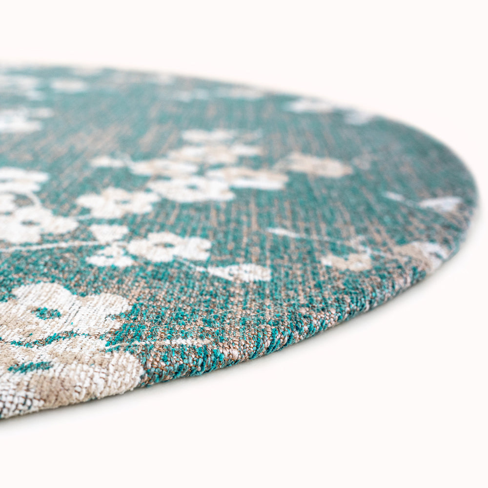 Sakura Circle Rug in Lake Blue