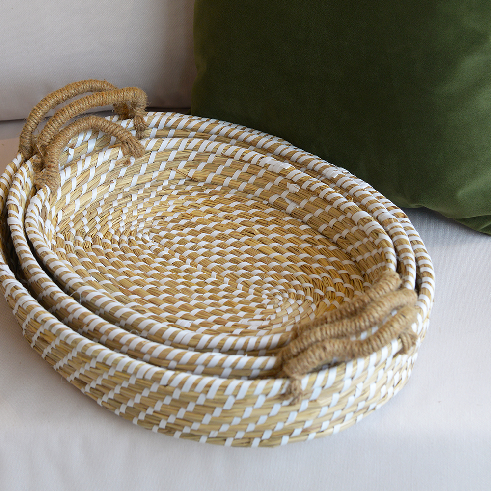 Set of 3 Woven Seagrass Basket Trays