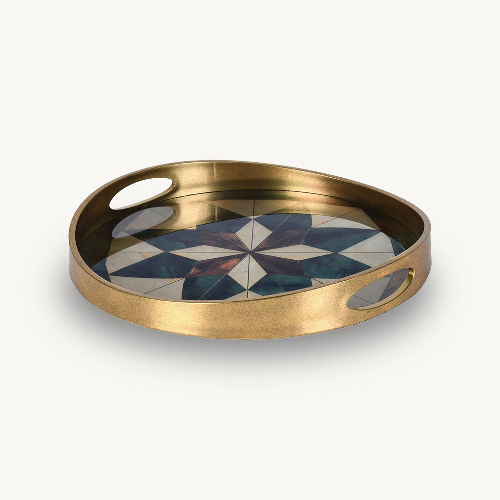 Set of 2 Mosaic Glass Top Trays