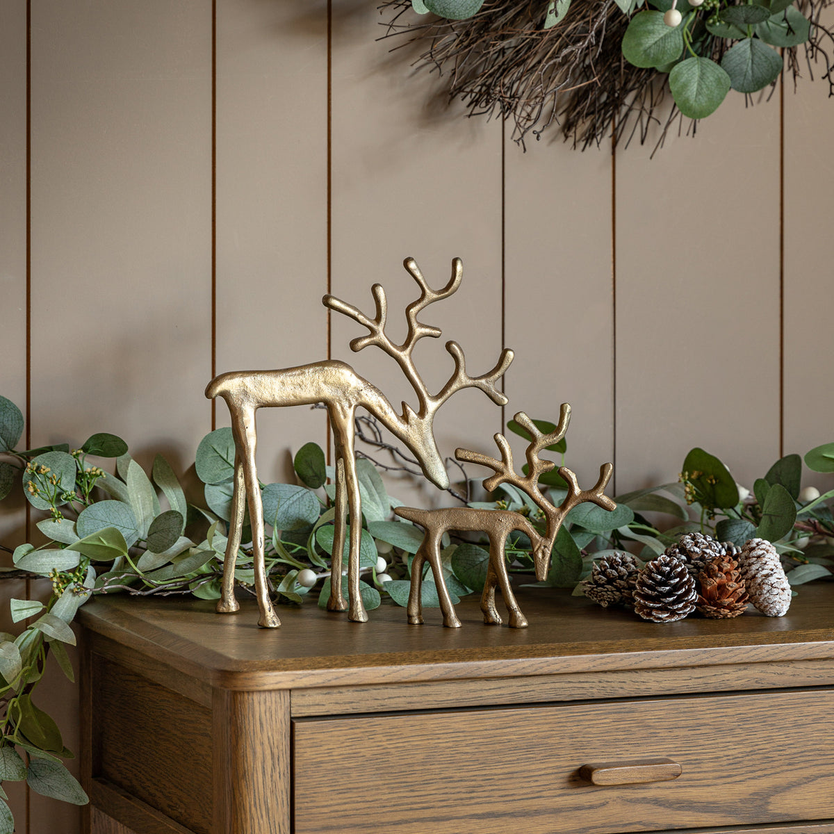 Set of 2 Gold Metal Reindeer Ornaments
