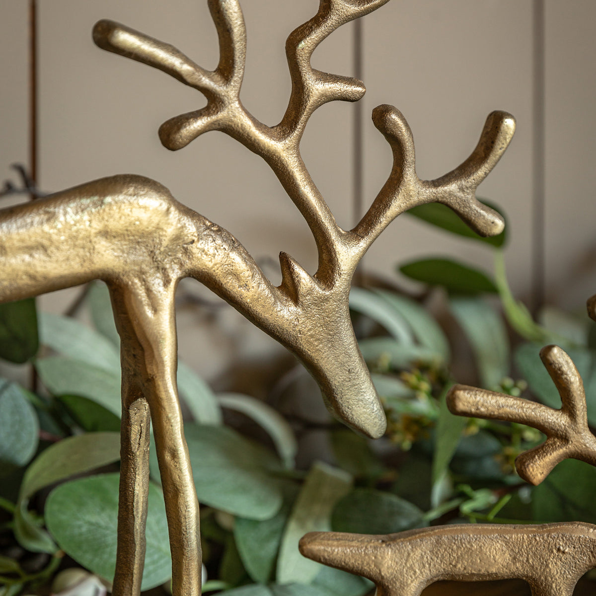Set of 2 Gold Metal Reindeer Ornaments