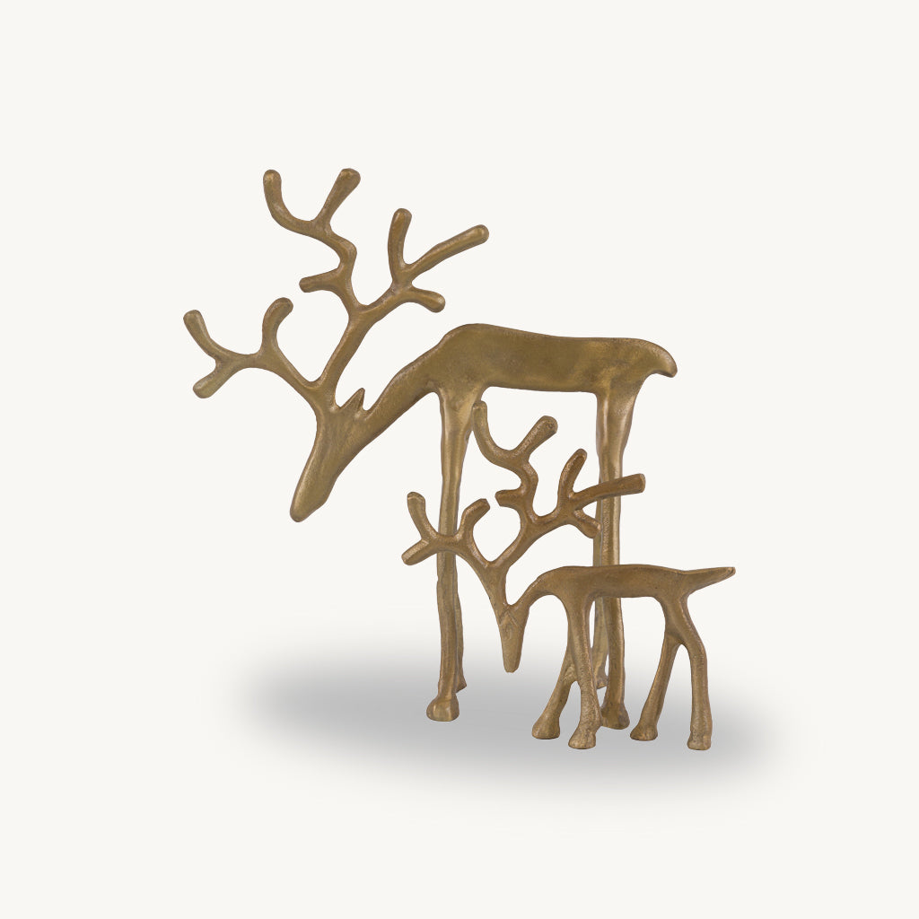 Set of 2 Gold Metal Reindeer Ornaments