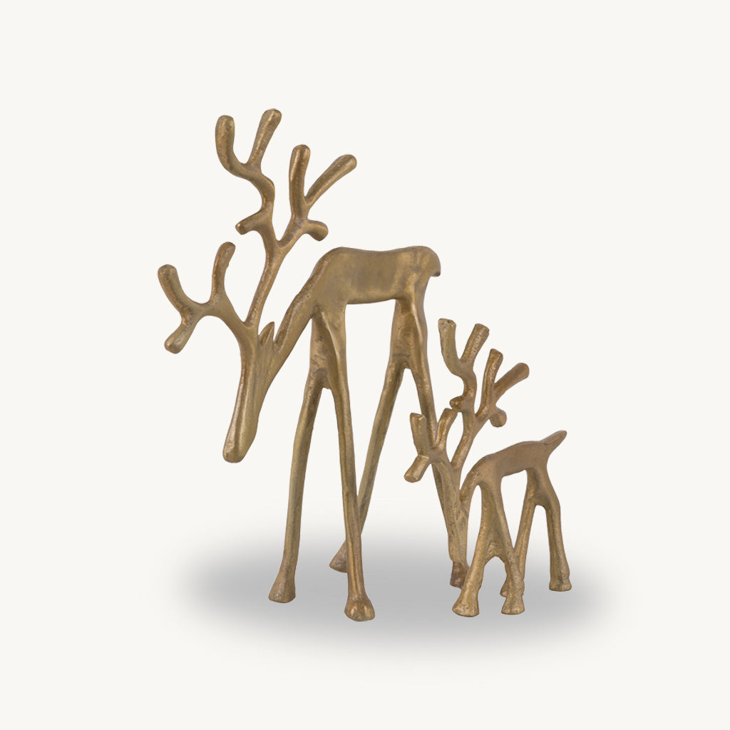 Set of 2 Gold Metal Reindeer Ornaments