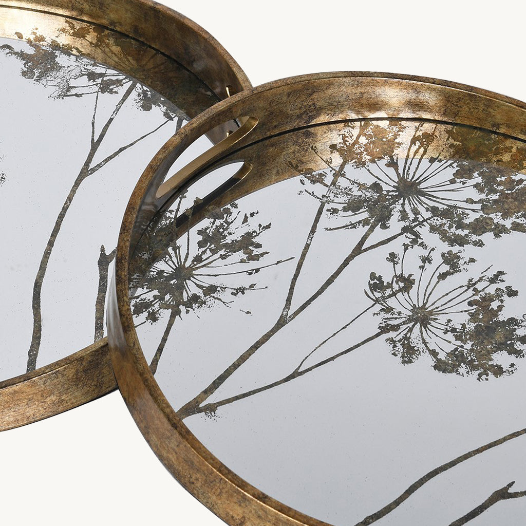 Set of 2 Seeded Head Glass Top Trays