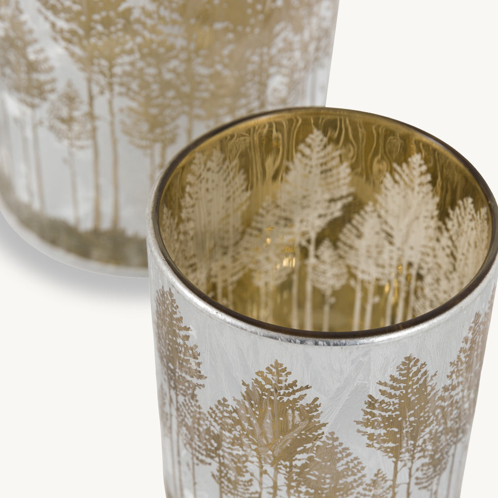 Set of 3 Etched Silver Tree Candle Holders
