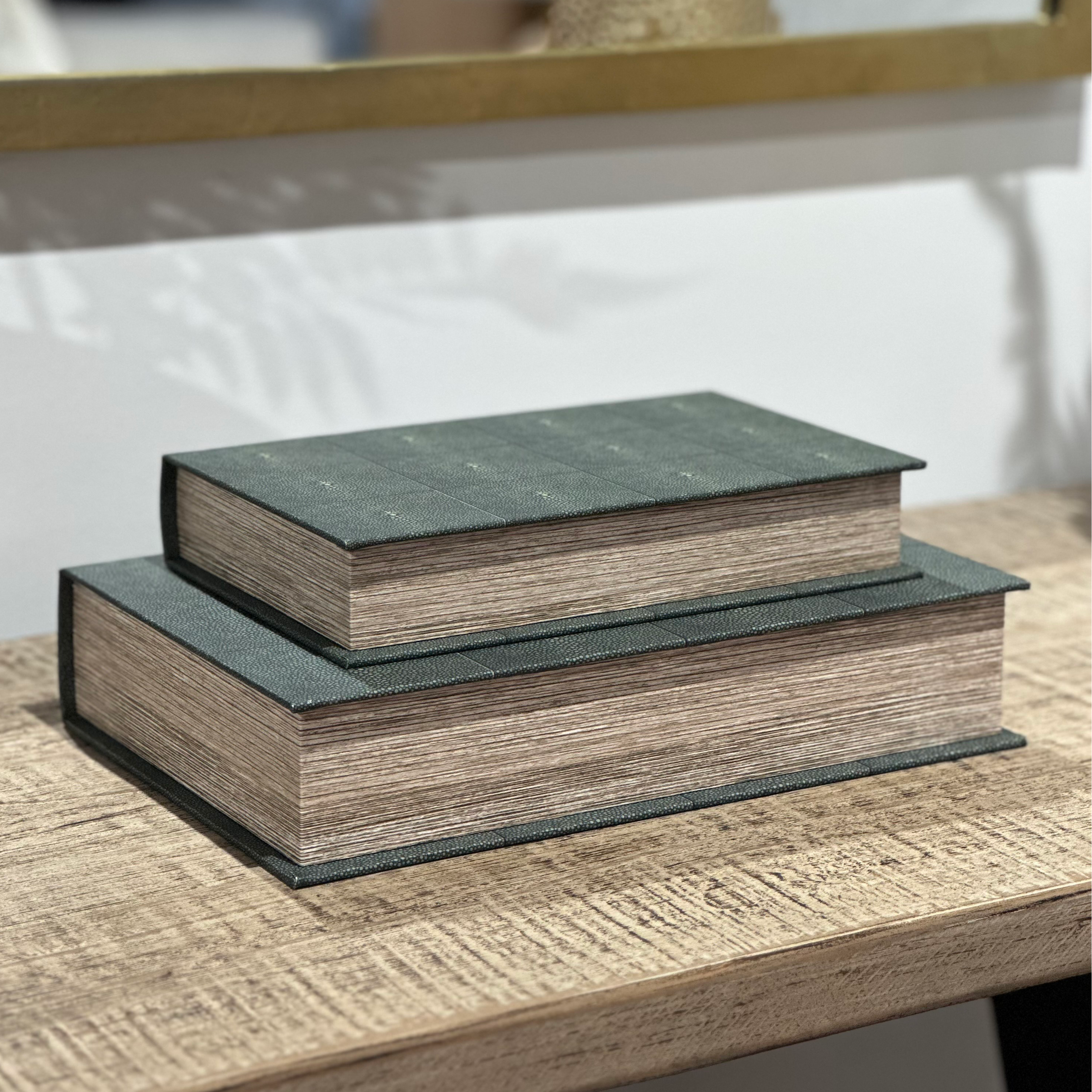 Vintage style faux shagreen book boxes
