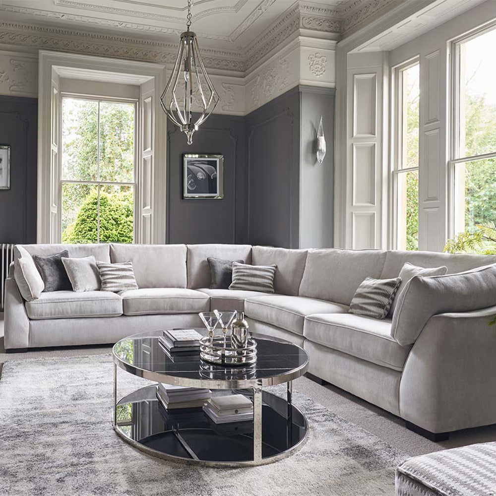 Grey corner sofa in grand living room